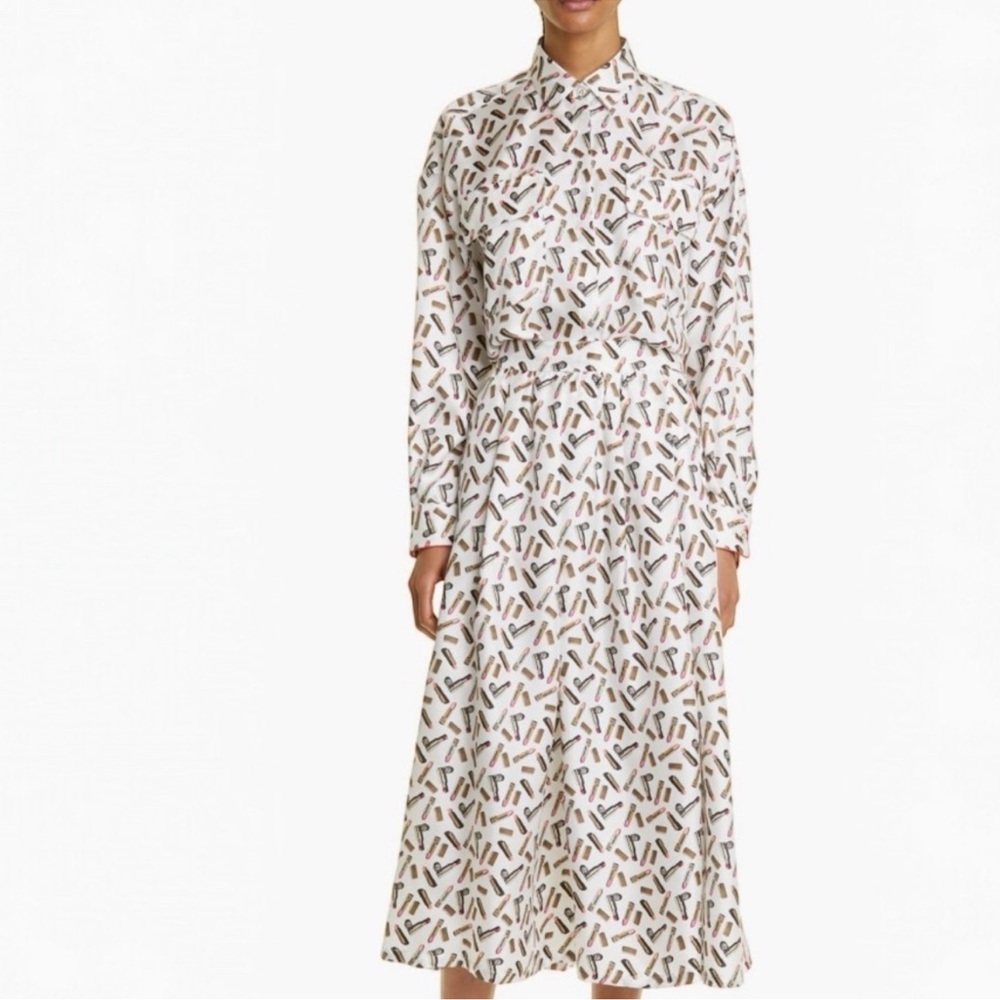 MaxMara Rimmel Lipstick Print Silk Button-Up Shirtdress, 
$783 $1,590